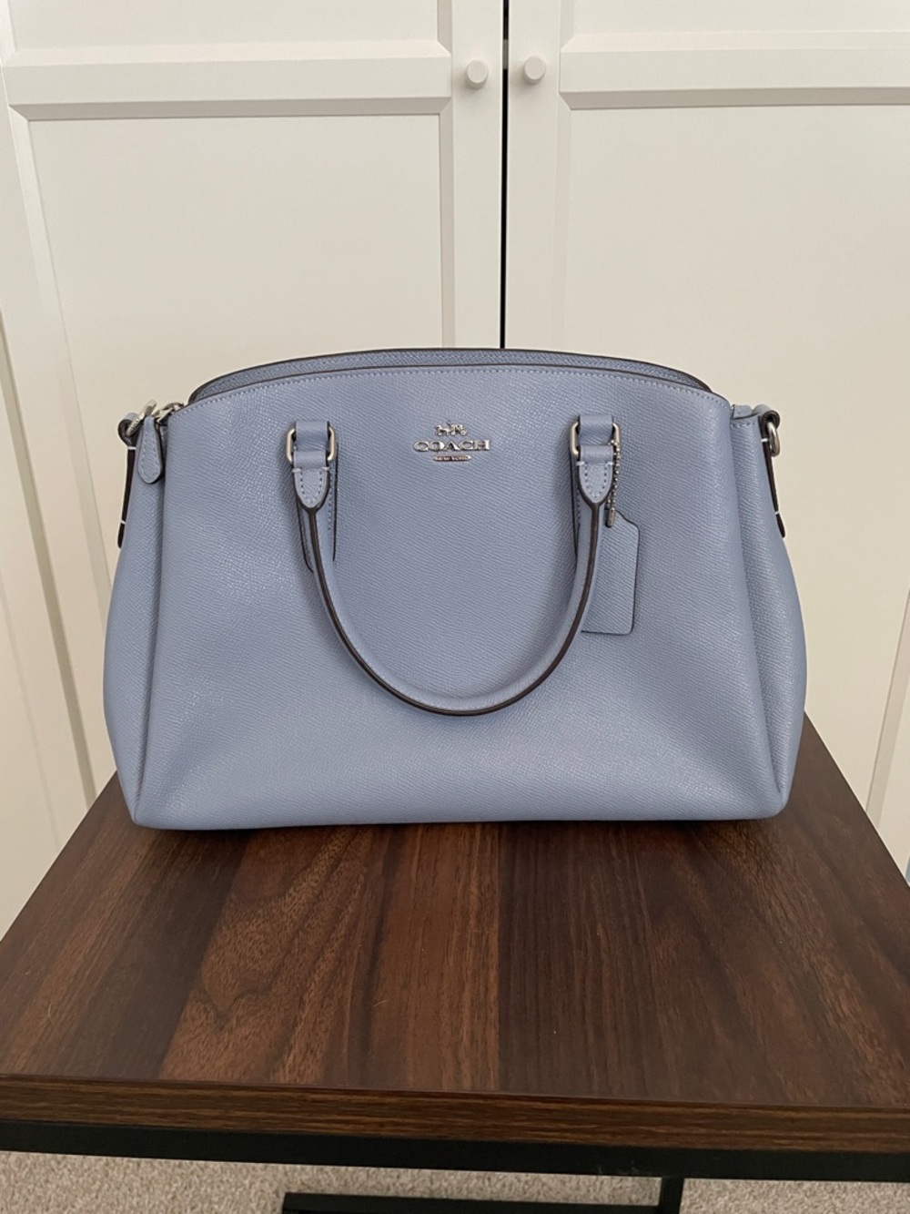 Coach Powder Blue Leather Satchel with Silver Hardware